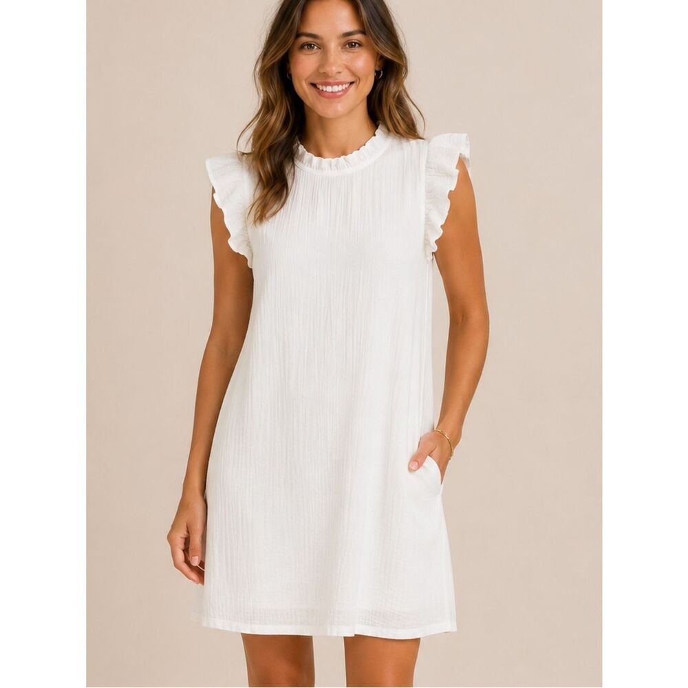 NWT 🌸 Victoria Dunn White Ruffle Sleeve Dress